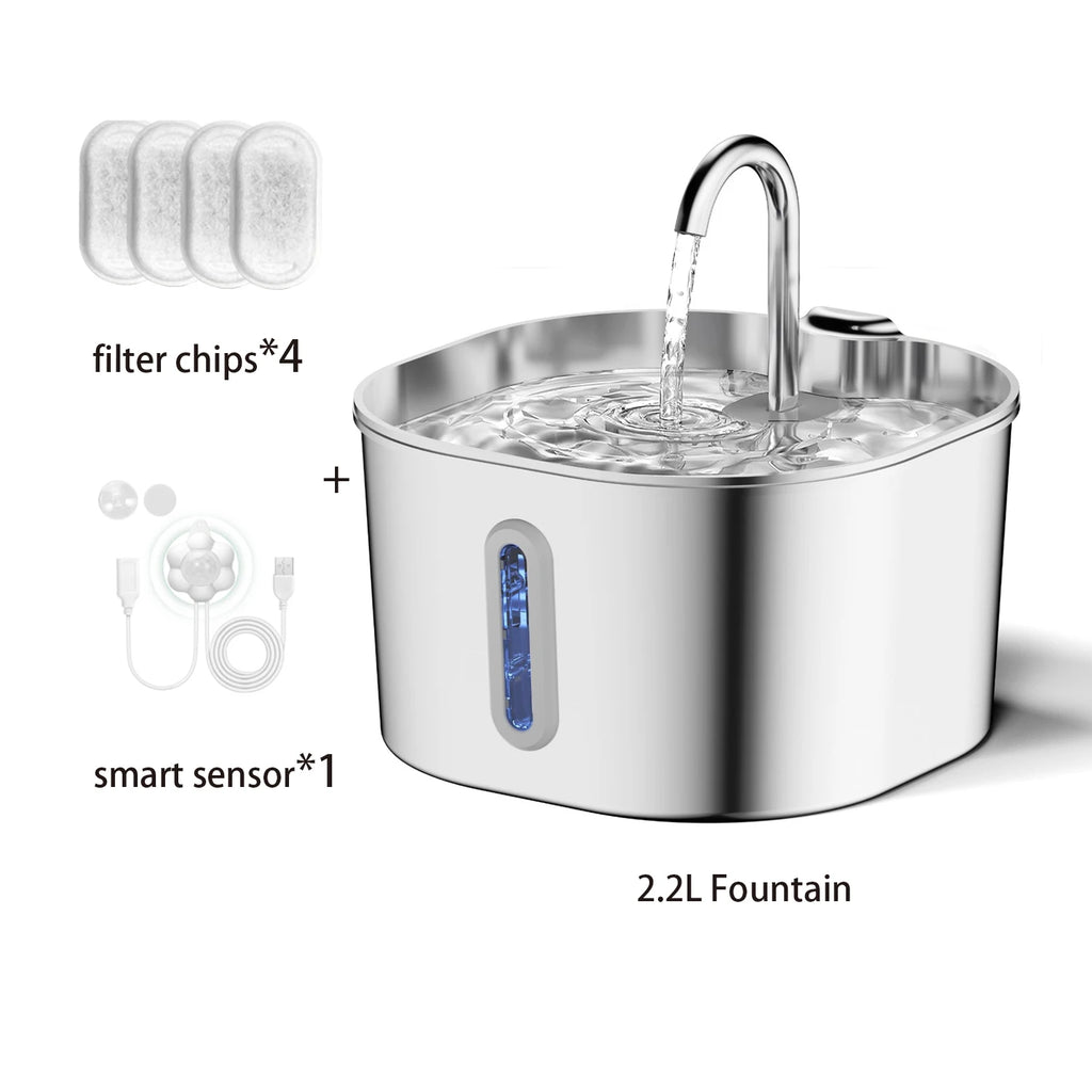 Furzori PureFlow 2.2L stainless steel pet fountain - product detail