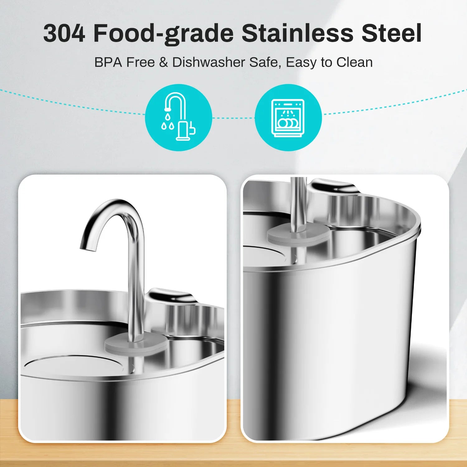 Furzori PureFlow 2.2L stainless steel pet fountain - product detail